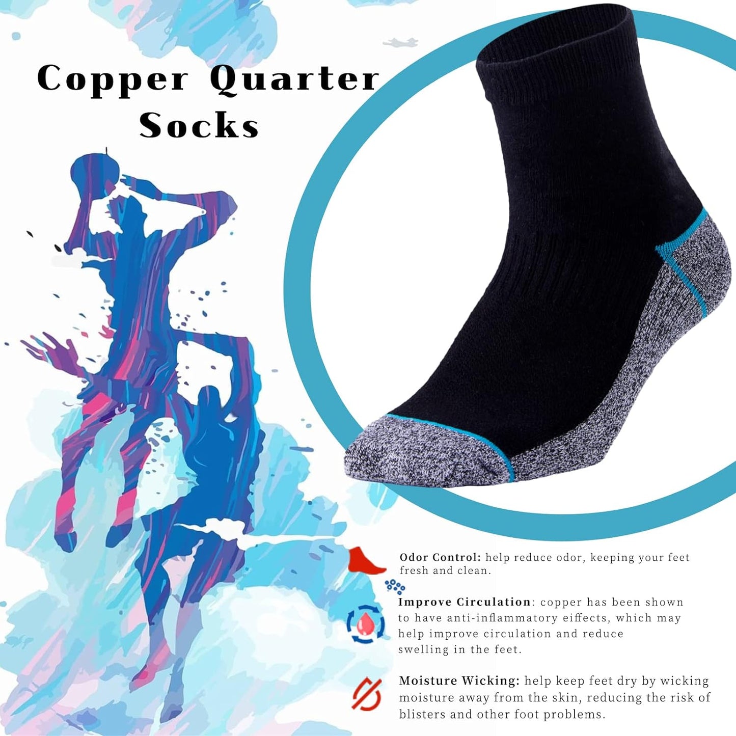 Copper Infused Athletic Ankle Quarter Socks for Mens and Womens 4/5 Pairs