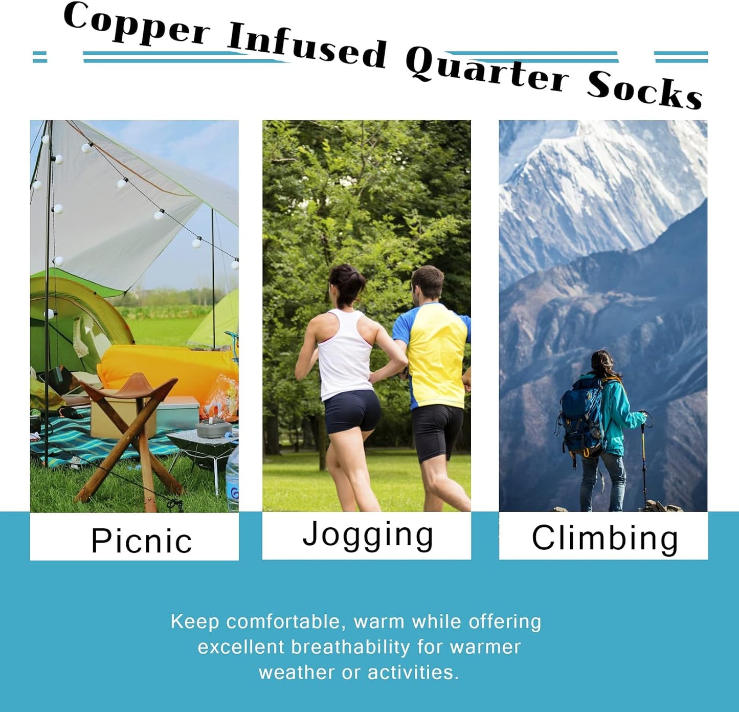 Copper Infused Athletic Ankle Quarter Socks for Mens and Womens 4/5 Pairs