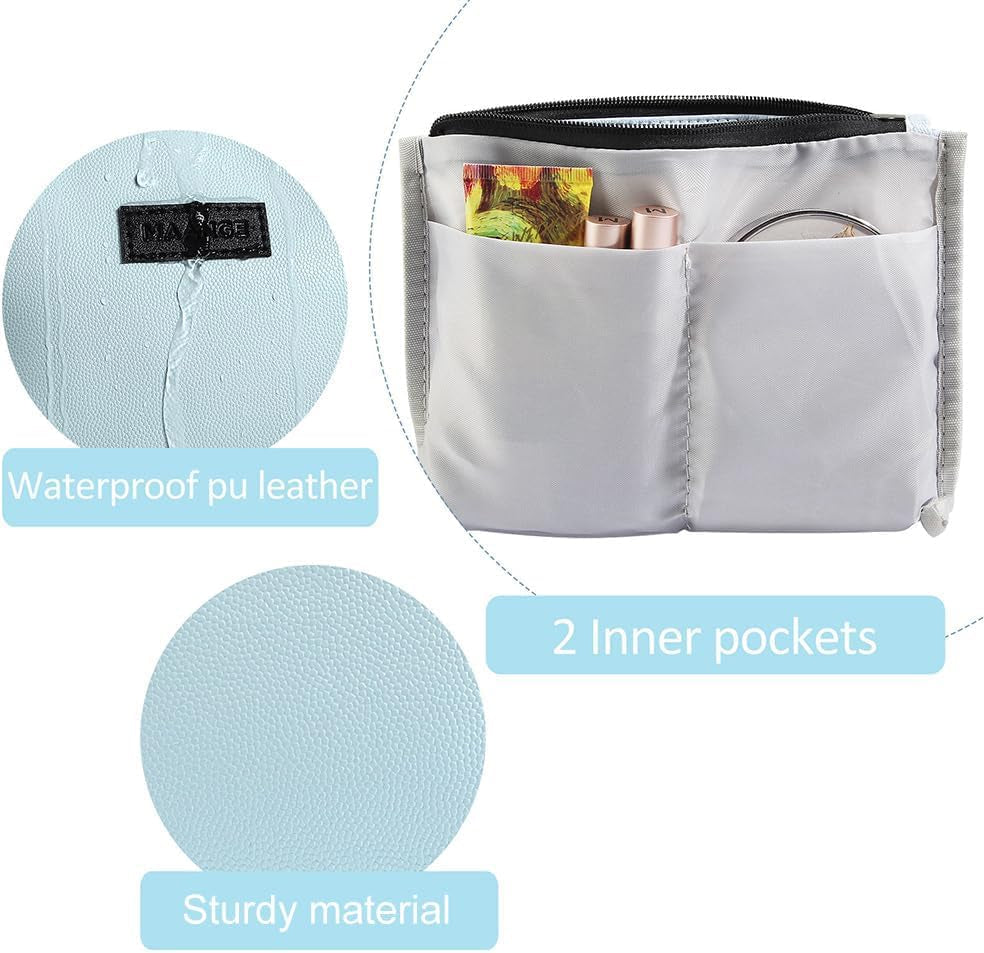 Cosmetic Bags for Women Small Makeup Bag for Purse Pu Leather Makeup Pouch Travel Makeup Bag with Zipper Make up Bag for Travelling (Blue)