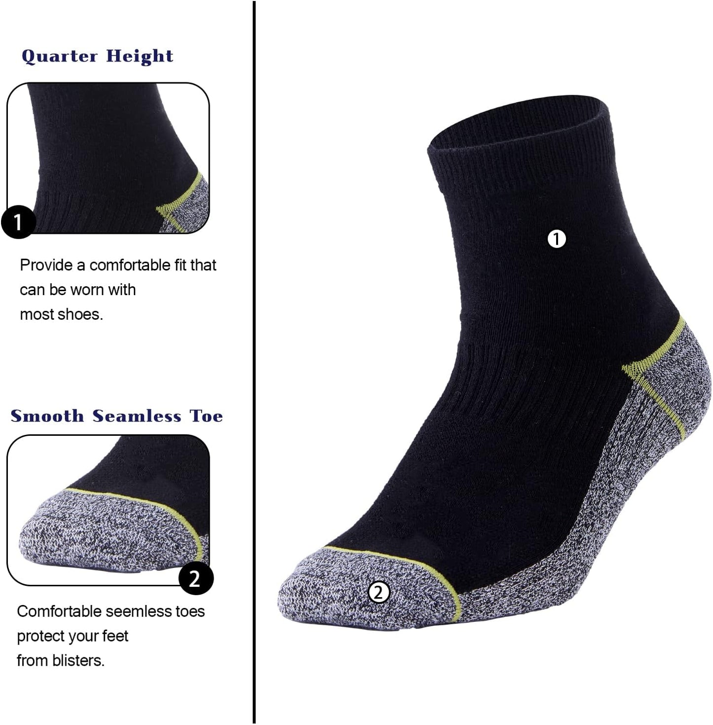 Copper Infused Athletic Ankle Quarter Socks for Mens and Womens 4/5 Pairs